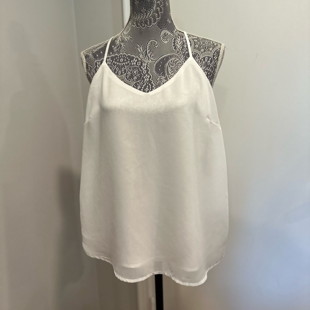 Olivia Grey Women’s Large Bright White Adjustable Spaghetti Strap Halter Blouse.